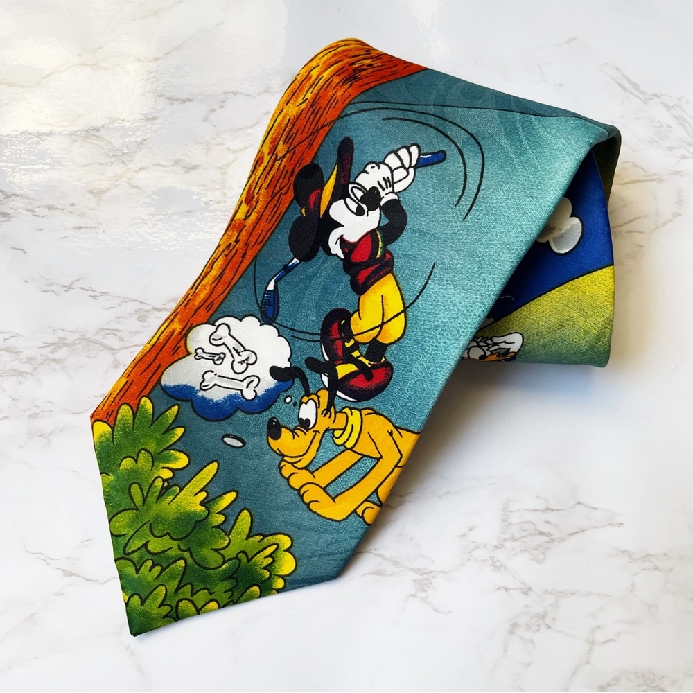 Vintage Disney Men’s Tie Mickey Mouse Golfing Pluto Vibrant